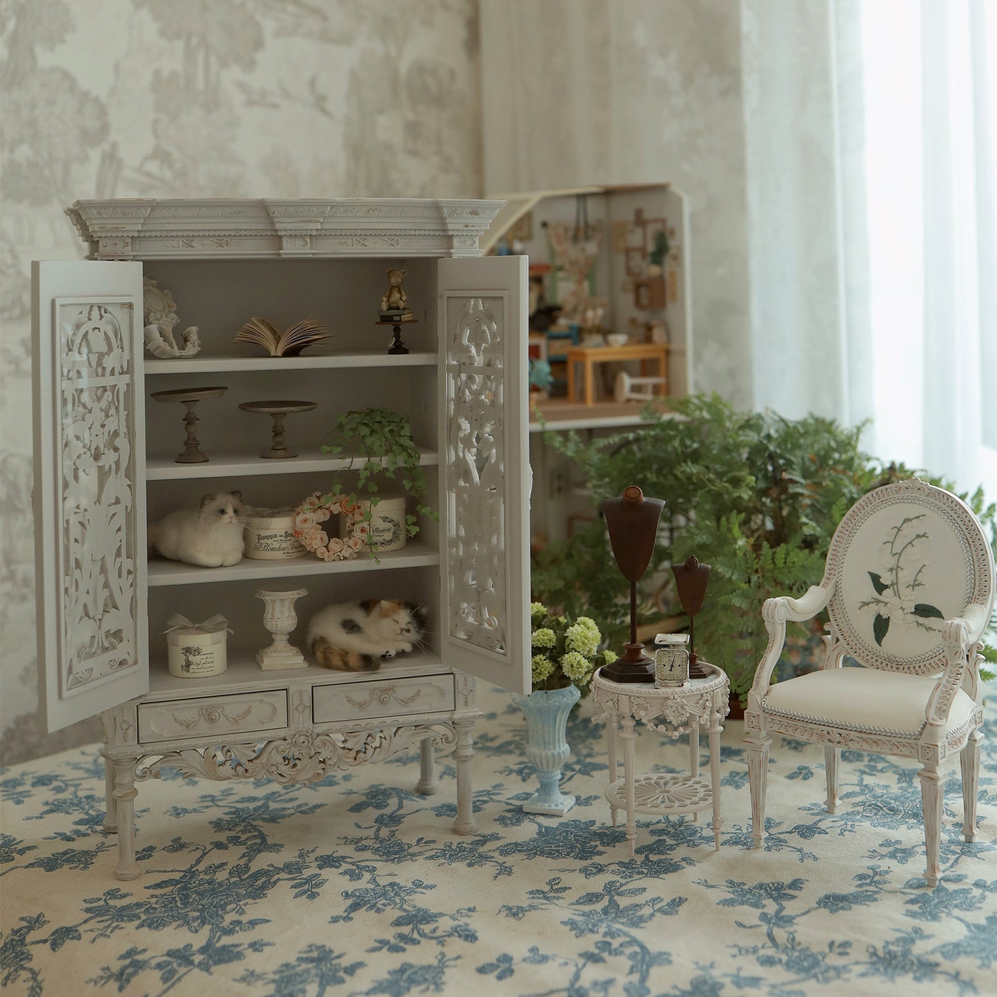 Miniento 1/6 scale scroll pattern cabinet Dollhouse Furnitures