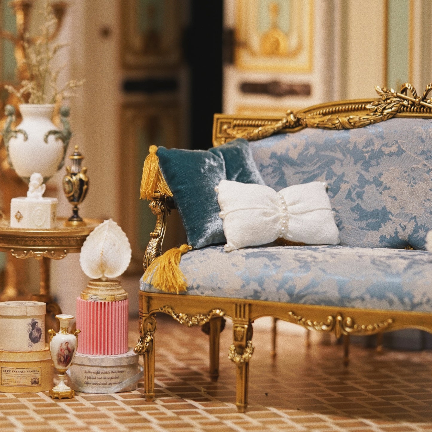 DIY 1/6 Sclae Louis XVI Double Sofa Miniature Furniture Dollhouse Decor