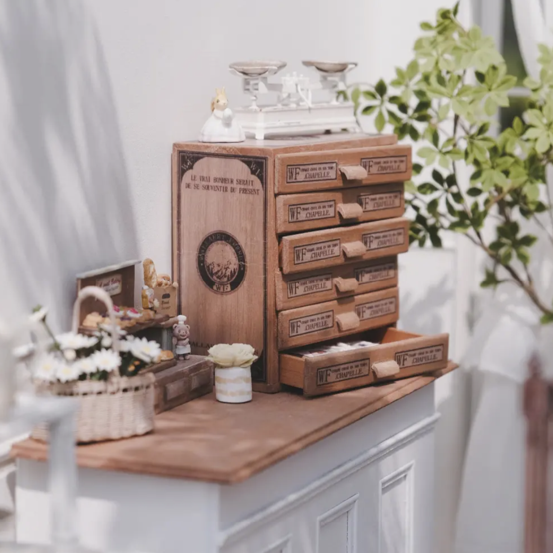 Miniento 1/6 scale wooden filing cabinet Dollhouse Ornaments