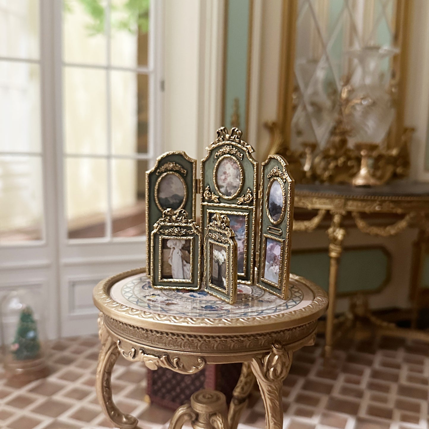 Miniento 1/6 Scale Vintage Folding Screen Photo Frame Dollhouse Ornaments